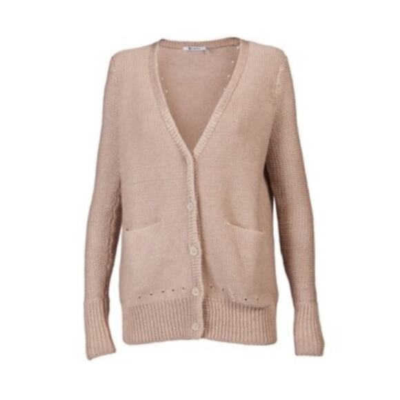 T Alexander Wang Tan Cotton Button Front Pocket Cardigan Sweater - Picture 1 of 8